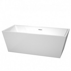 67 inch Freestanding Bathtub in White with Polished Chrome Drain and Overflow Trim