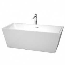 67 inch Freestanding Bathtub in White with Floor Mounted Faucet, Drain and Overflow Trim in Polished Chrome