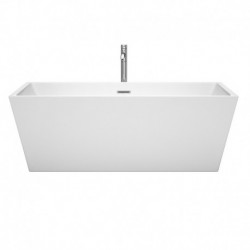 67 inch Freestanding Bathtub in White with Floor Mounted Faucet, Drain and Overflow Trim in Polished Chrome