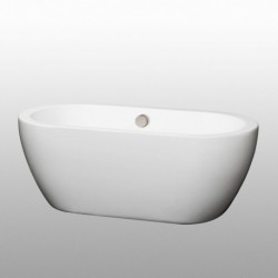 60 inch Freestanding Bathtub in White with Brushed Nickel Drain and Overflow Trim