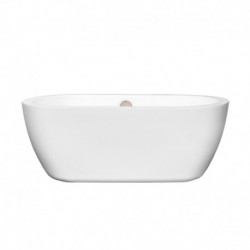 60 inch Freestanding Bathtub in White with Brushed Nickel Drain and Overflow Trim