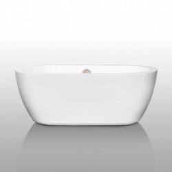 60 inch Freestanding Bathtub in White with Brushed Nickel Drain and Overflow Trim