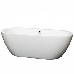 68 inch Freestanding Bathtub in White with Polished Chrome Drain and Overflow Trim