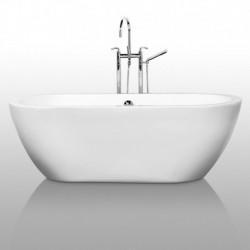 68 inch Freestanding Bathtub in White with Polished Chrome Drain and Overflow Trim