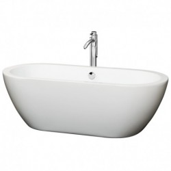 68 inch Freestanding Bathtub in White with Floor Mounted Faucet, Drain and Overflow Trim in Polished Chrome