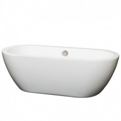 68 inch Freestanding Bathtub in White with Brushed Nickel Drain and Overflow Trim