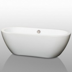 68 inch Freestanding Bathtub in White with Brushed Nickel Drain and Overflow Trim