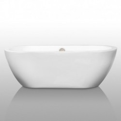68 inch Freestanding Bathtub in White with Brushed Nickel Drain and Overflow Trim