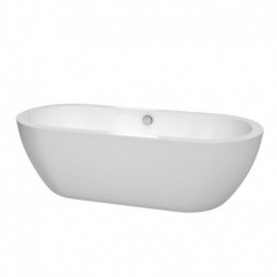 72 inch Freestanding Bathtub in White with Polished Chrome Drain and Overflow Trim