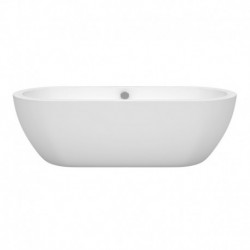 72 inch Freestanding Bathtub in White with Polished Chrome Drain and Overflow Trim
