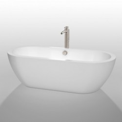 72 inch Freestanding Bathtub in White with Floor Mounted Faucet, Drain and Overflow Trim in Brushed Nickel