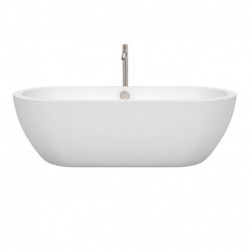 72 inch Freestanding Bathtub in White with Floor Mounted Faucet, Drain and Overflow Trim in Brushed Nickel