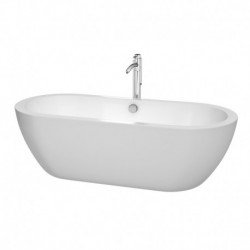 72 inch Freestanding Bathtub in White with Floor Mounted Faucet, Drain and Overflow Trim in Polished Chrome