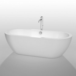 72 inch Freestanding Bathtub in White with Floor Mounted Faucet, Drain and Overflow Trim in Polished Chrome