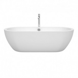 72 inch Freestanding Bathtub in White with Floor Mounted Faucet, Drain and Overflow Trim in Polished Chrome