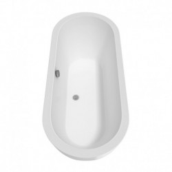 72 inch Freestanding Bathtub in White with Floor Mounted Faucet, Drain and Overflow Trim in Polished Chrome