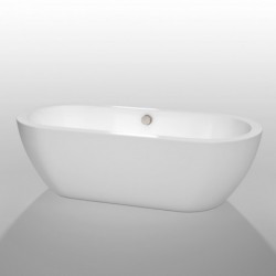72 inch Freestanding Bathtub in White with Brushed Nickel Drain and Overflow Trim