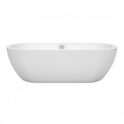 72 inch Freestanding Bathtub in White with Brushed Nickel Drain and Overflow Trim