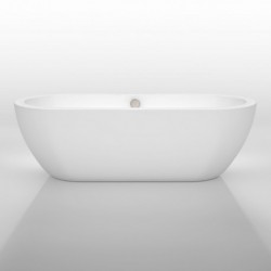 72 inch Freestanding Bathtub in White with Brushed Nickel Drain and Overflow Trim