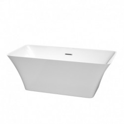 59 inch Freestanding Bathtub in White with Polished Chrome Drain and Overflow Trim