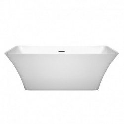 59 inch Freestanding Bathtub in White with Polished Chrome Drain and Overflow Trim