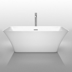 59 inch Freestanding Bathtub in White with Polished Chrome Drain and Overflow Trim