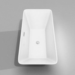 59 inch Freestanding Bathtub in White with Polished Chrome Drain and Overflow Trim