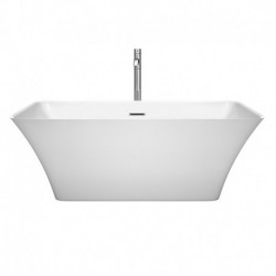 59 inch Freestanding Bathtub in White with Floor Mounted Faucet, Drain and Overflow Trim in Polished Chrome