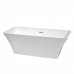 67 inch Freestanding Bathtub in White with Polished Chrome Drain and Overflow Trim