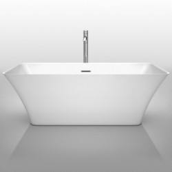 67 inch Freestanding Bathtub in White with Polished Chrome Drain and Overflow Trim
