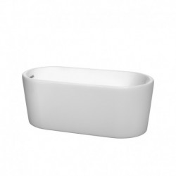 59 inch Freestanding Bathtub in White with Polished Chrome Drain and Overflow Trim