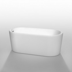 59 inch Freestanding Bathtub in White with Polished Chrome Drain and Overflow Trim