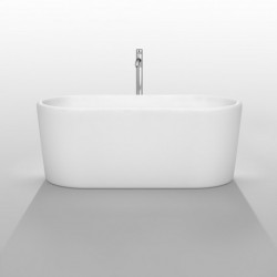 59 inch Freestanding Bathtub in White with Polished Chrome Drain and Overflow Trim and Floor Mounted Faucet