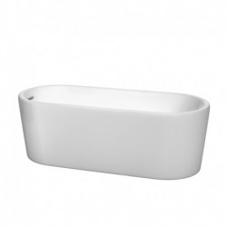 67 inch Freestanding Bathtub in White with Polished Chrome Drain and Overflow Trim