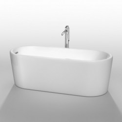 67 inch Freestanding Bathtub in White with Polished Chrome Drain and Overflow Trim and Floor Mounted Faucet
