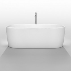 67 inch Freestanding Bathtub in White with Polished Chrome Drain and Overflow Trim and Floor Mounted Faucet