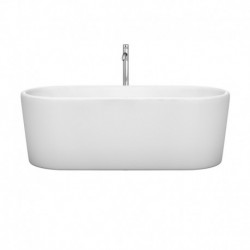 67 inch Freestanding Bathtub in White with Polished Chrome Drain and Overflow Trim and Floor Mounted Faucet
