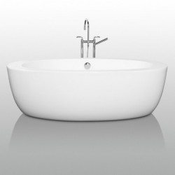 69 inch Freestanding Bathtub in White with Polished Chrome Drain and Overflow Trim