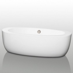 69 inch Freestanding Bathtub in White with Brushed Nickel Drain and Overflow Trim