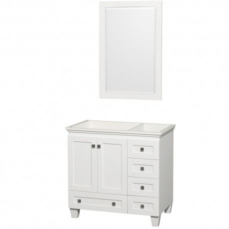36 inch Single Bathroom Vanity in White, No Countertop, No Sink, and 24 inch Mirror