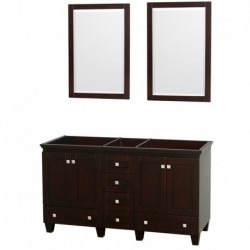 60 inch Double Bathroom Vanity in Espresso, No Countertop, No Sinks, and 24 inch Mirrors