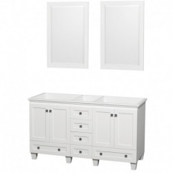 60 inch Double Bathroom Vanity in White, No Countertop, No Sinks, and 24 inch Mirrors