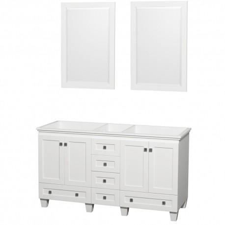 60 inch Double Bathroom Vanity in White, No Countertop, No Sinks, and 24 inch Mirrors