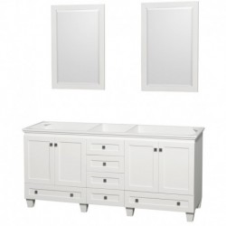 72 inch Double Bathroom Vanity in White, No Countertop, No Sinks, and 24 inch Mirrors