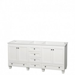 72 inch Double Bathroom Vanity in White, No Countertop, No Sinks, and No Mirrors
