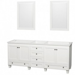 80 inch Double Bathroom Vanity in White, No Countertop, No Sinks, and 24 inch Mirrors