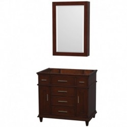 36 inch Single Bathroom Vanity in Dark Chestnut, No Countertop, No Sink, 24 inch Medicine Cabinet