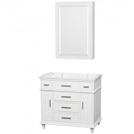 36 inch Single Bathroom Vanity in White, No Countertop, No Sink, 24 inch Medicine Cabinet