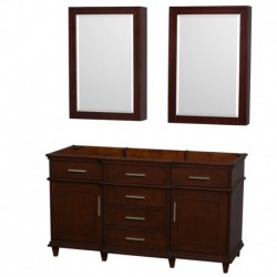 60 inch Double Bathroom Vanity in Dark Chestnut, No Countertop, No Sinks, 24 inch Medicine Cabinets
