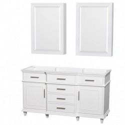 60 inch Double Bathroom Vanity in White, No Countertop, No Sinks, 24 inch Medicine Cabinets